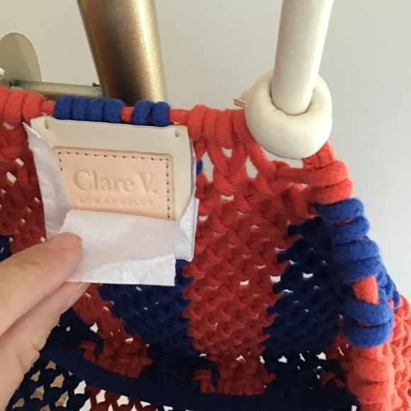 Clare V. Sandy Tote Cobalt & Bright Poppy Stripe NWT - Picture 5 of 15